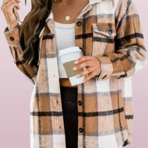 Fleece Shacket Plaid Cropped Shacket Shirt