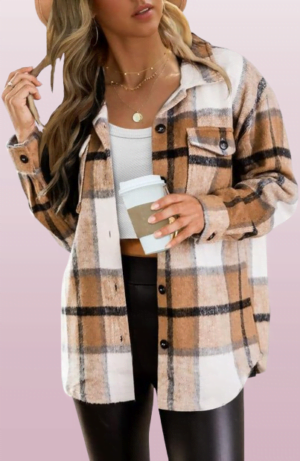 Fleece Shacket Plaid Cropped Shacket Shirt