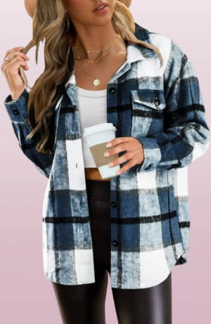 Fleece Shacket Plaid Cropped Shacket Shirt