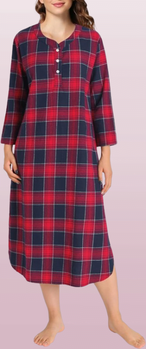 Flannel Nightgown Long Plaid Flannel Nightgown