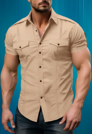 Muscle Dress Shirt Men's Casual Short Sleeve Shirts